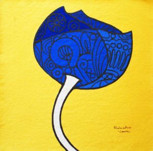 FLOR AZUL SOBRE FONDO AMARILLO (VERA)